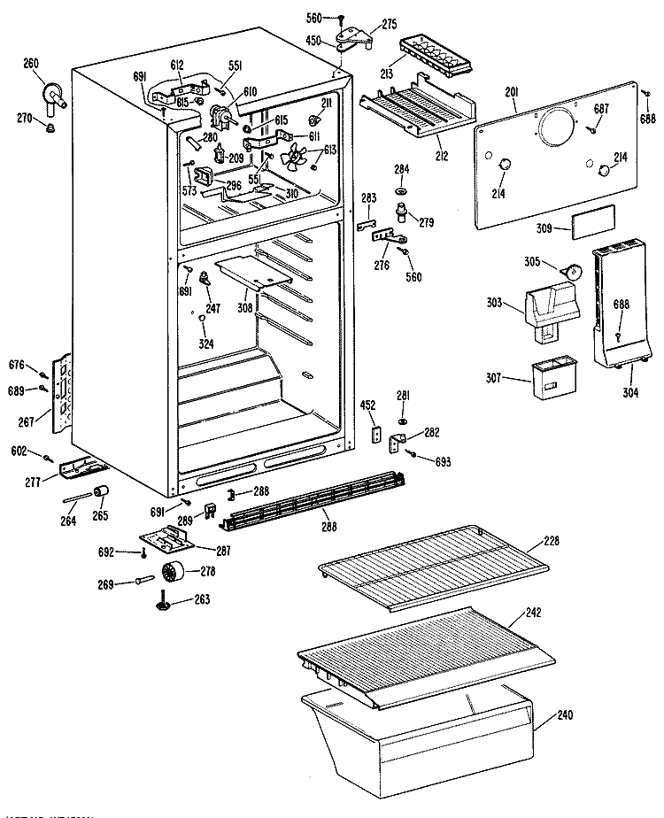 Section Diagram and Parts List for TBX14SPBLAD  General Electric Refrigerator