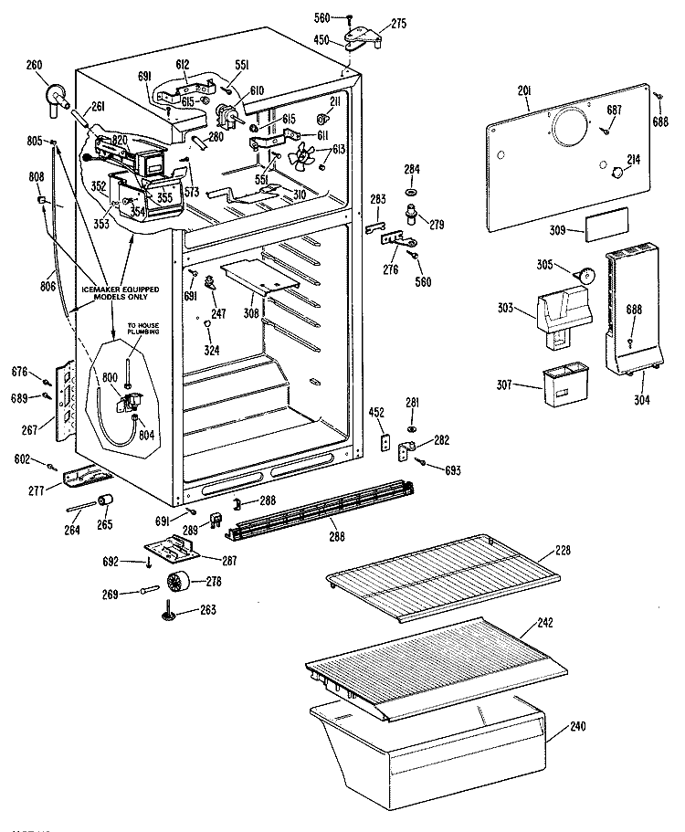 Section Diagram and Parts List for TBX16APDRAD  General Electric Refrigerator