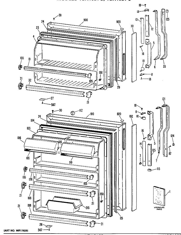 Section Diagram and Parts List for TBX16DPBRAD  General Electric Refrigerator