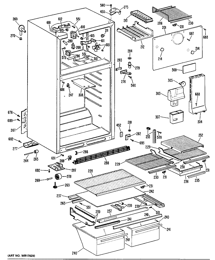 Section Diagram and Parts List for TBX16DPBRAD  General Electric Refrigerator
