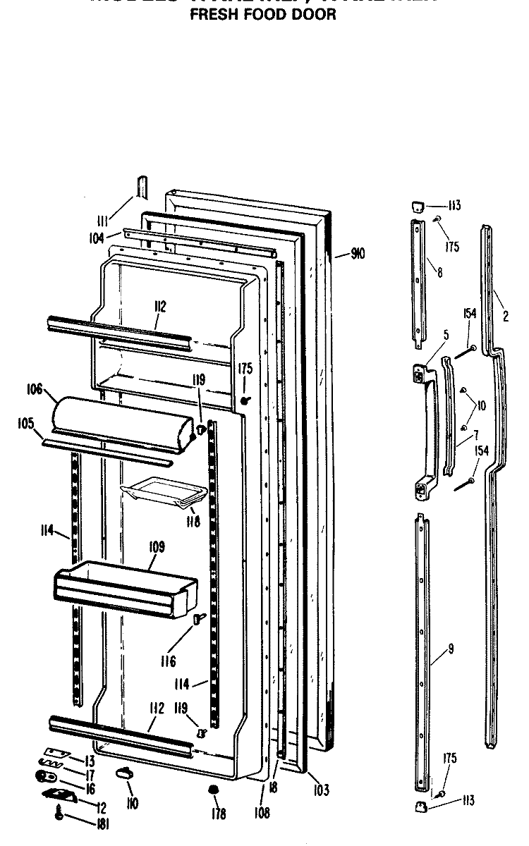FRESH FOOD DOOR Diagram and Parts List for TFXH24RLP  General Electric Refrigerator
