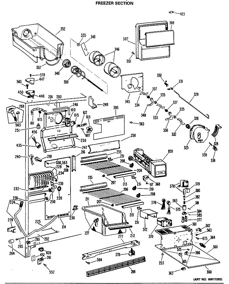 FREEZER SECTION Diagram and Parts List for TFXH24RLP  General Electric Refrigerator