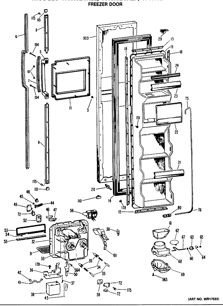 FREEZER DOOR Diagram and Parts List for TFXW24RLP  General Electric Refrigerator