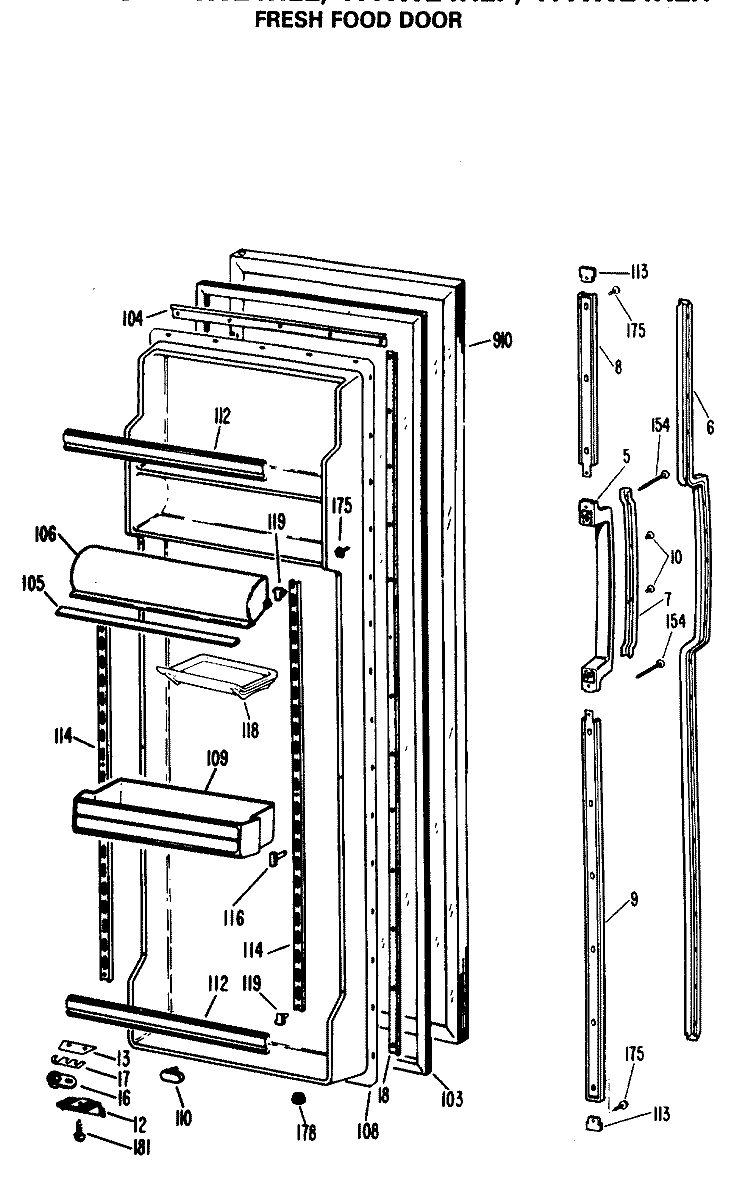FRESH FOOD DOOR Diagram and Parts List for TFXW24RLP  General Electric Refrigerator