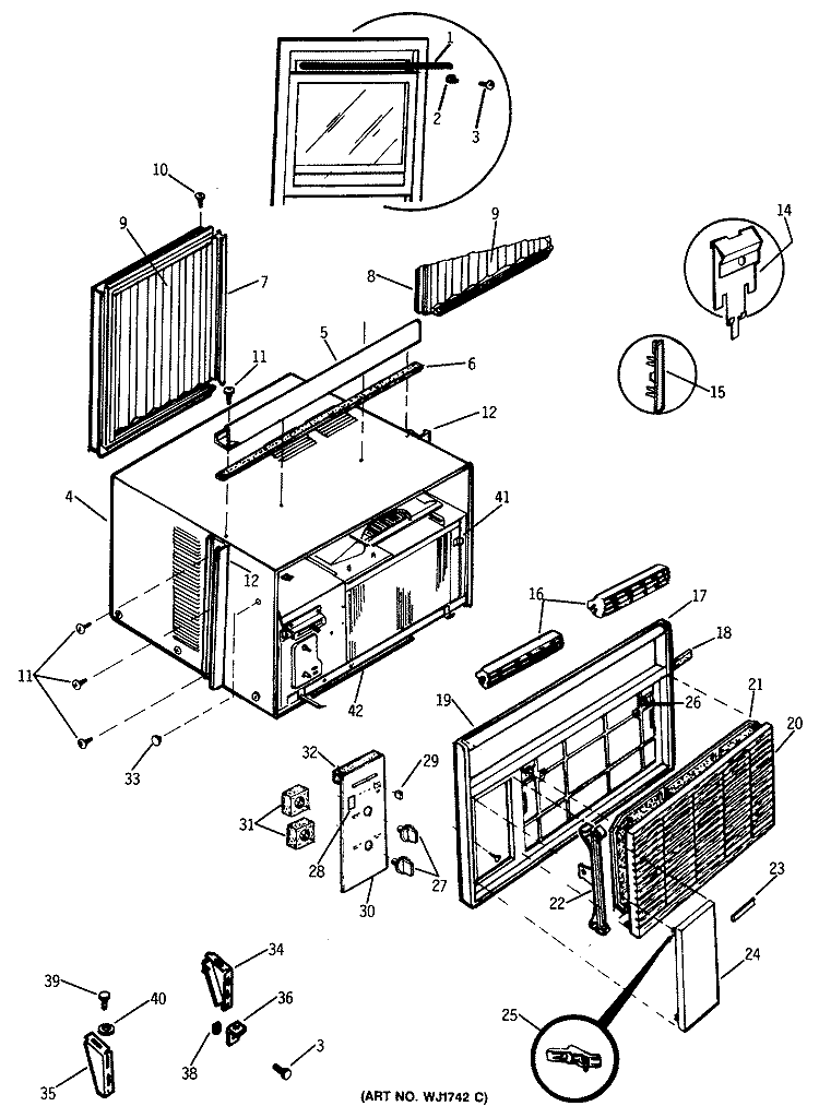 Section Diagram and Parts List for AED22DAR2  General Electric Air Conditioner