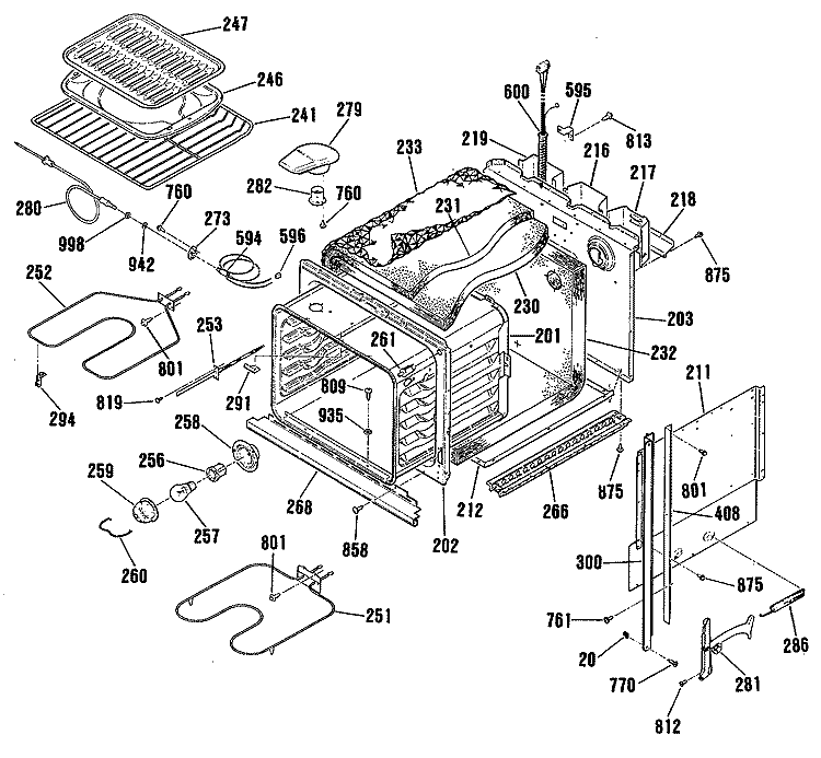 Section Diagram and Parts List for ZEK735WP1  General Electric Wall Oven