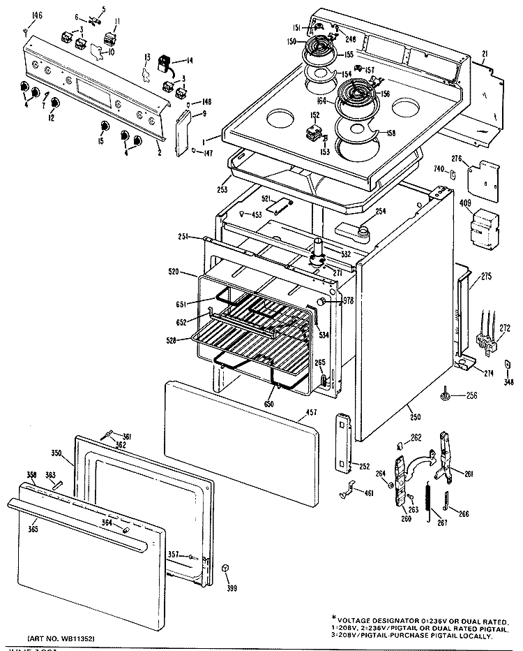 Section Diagram and Parts List for JBS02*P1  General Electric Range