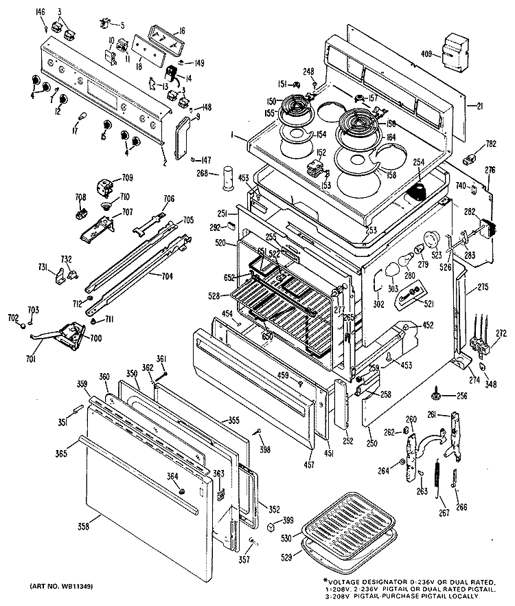 Section Diagram and Parts List for JBP22*P1  General Electric Range