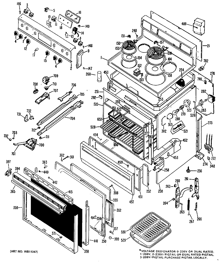 Section Diagram and Parts List for JBP22G*P1  General Electric Range