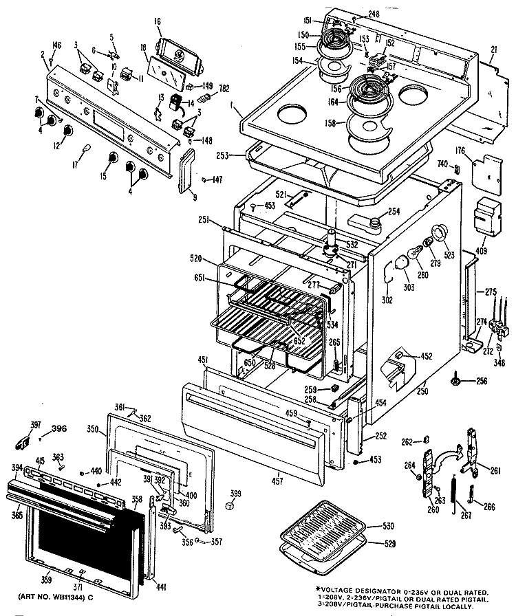 Section Diagram and Parts List for JBC16G*P1  General Electric Range