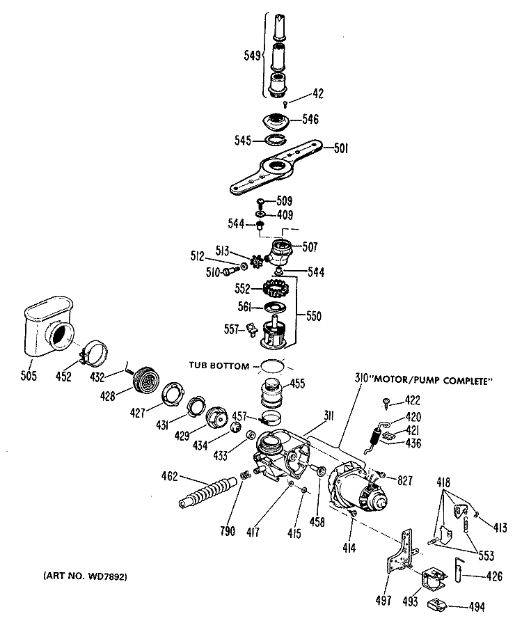 Section Diagram and Parts List for GSD970P-30  General Electric Dishwasher