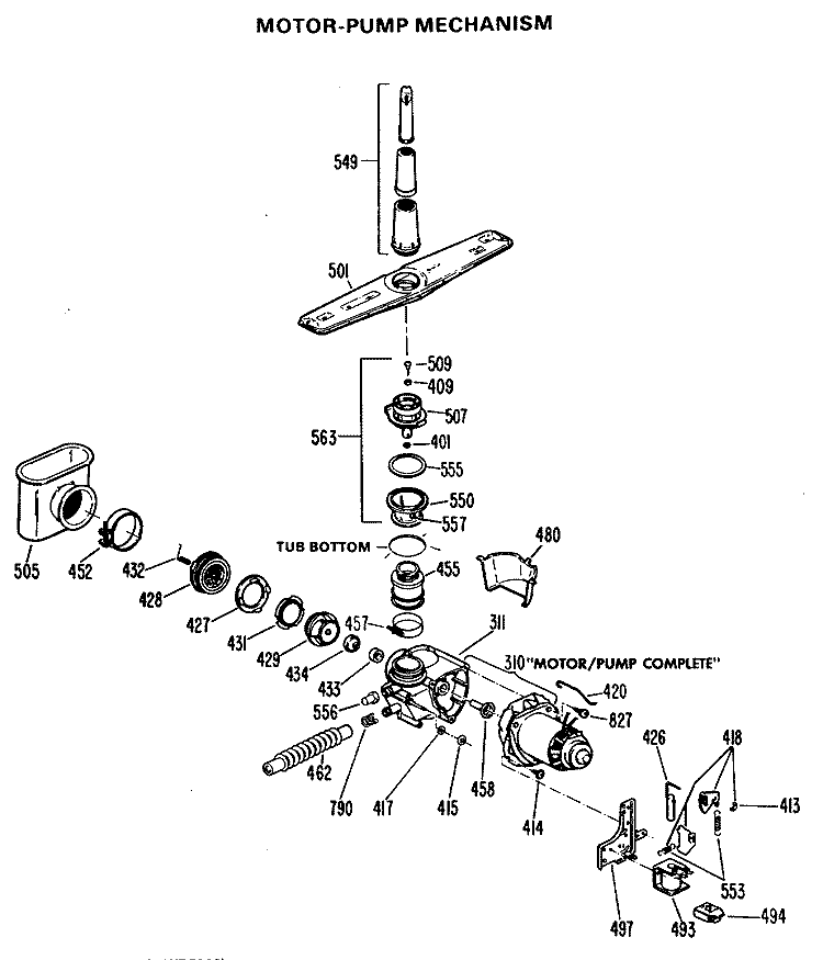 MOTOR - PUMP MECHANISM Diagram and Parts List for GSD580P-25WA  General Electric Dishwasher
