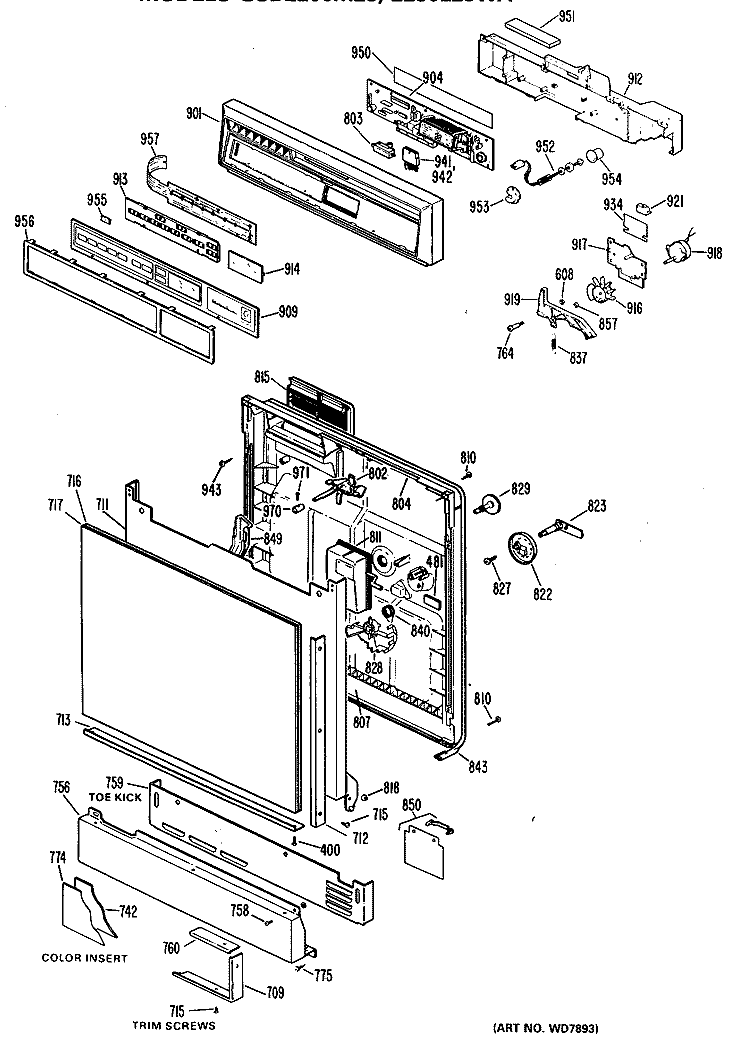 Section Diagram and Parts List for GSD2230L25WA  General Electric Dishwasher