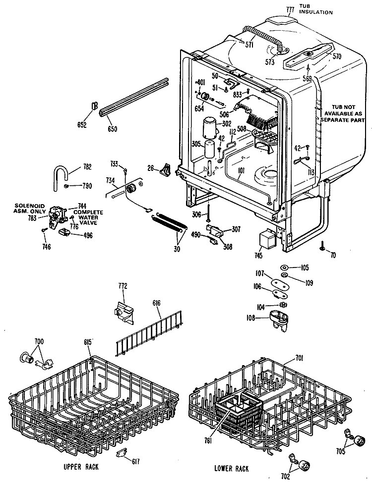 Section Diagram and Parts List for GSD2230L25WA  General Electric Dishwasher