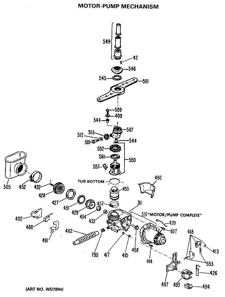 MOTOR - PUMP MECHANISM Diagram and Parts List for GSD2230L25WA  General Electric Dishwasher