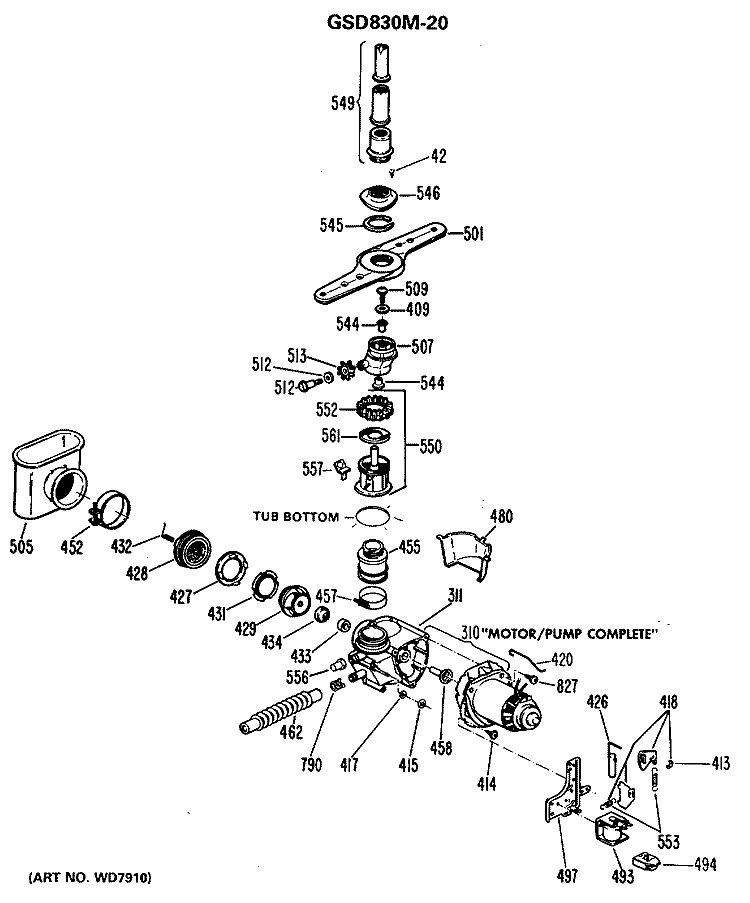 Section Diagram and Parts List for GSD970P-25  General Electric Dishwasher