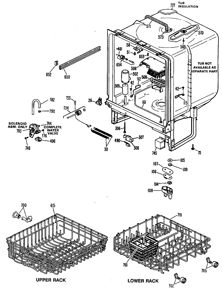Section Diagram and Parts List for GSD580P-35WA  General Electric Dishwasher