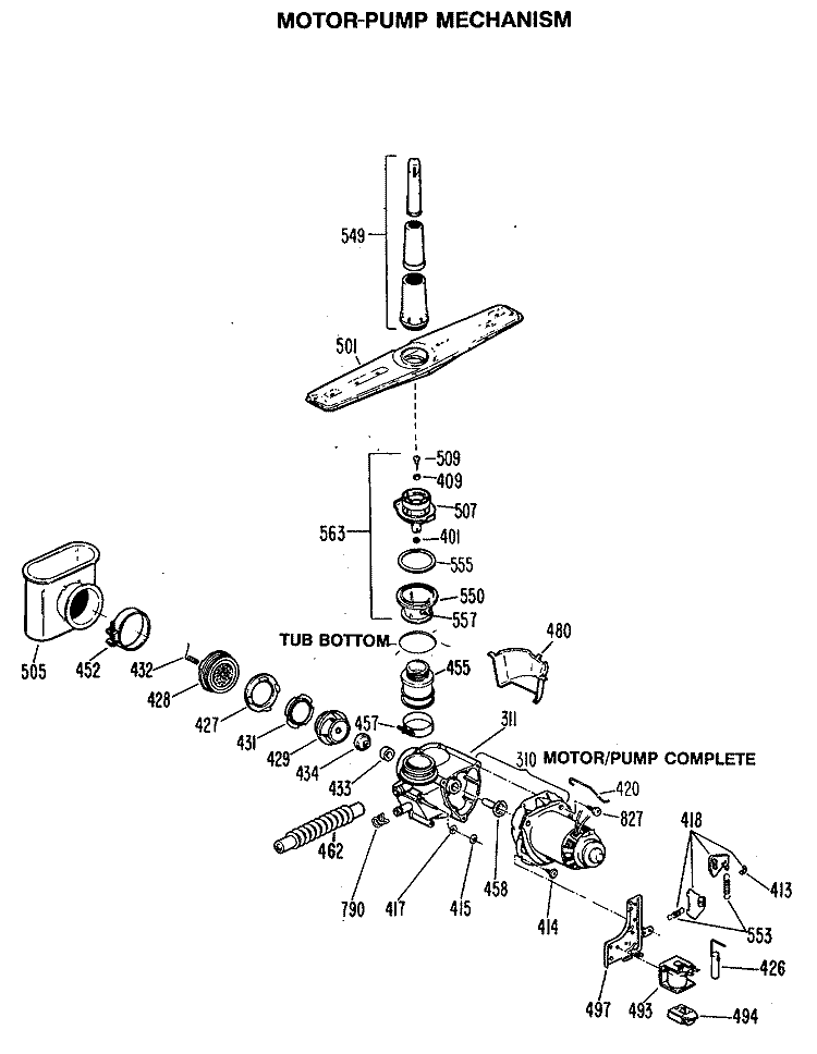 MOTOR - PUMP MECHANISM Diagram and Parts List for GSD580P-35WA  General Electric Dishwasher