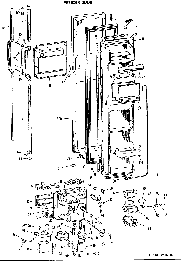 FREEZER DOOR Diagram and Parts List for TFX27ELL  General Electric Refrigerator