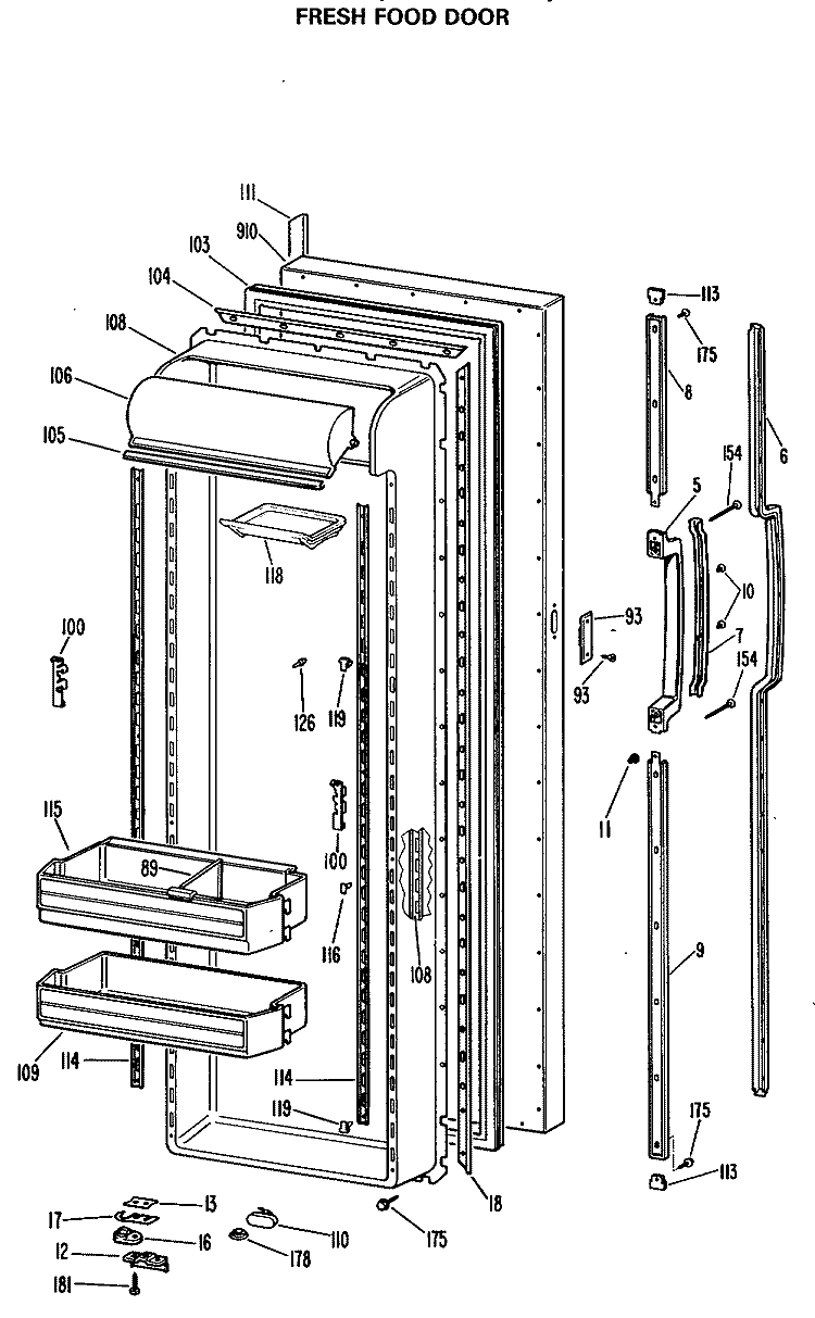 FRESH FOOD DOOR Diagram and Parts List for TFX27ELL  General Electric Refrigerator