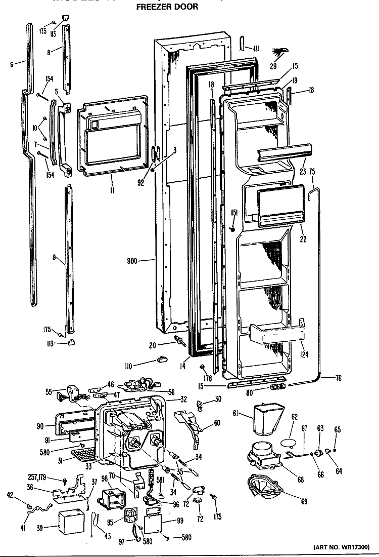 FREEZER DOOR Diagram and Parts List for TFX27FLR  General Electric Refrigerator
