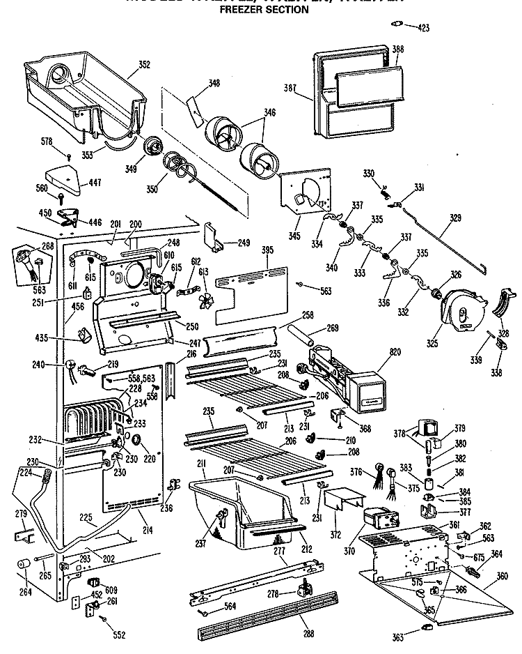 FREEZER SECTION Diagram and Parts List for TFX27FLR  General Electric Refrigerator