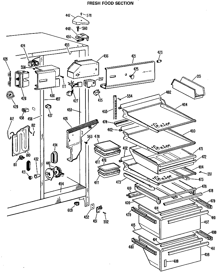 FRESH FOOD SECTION Diagram and Parts List for TFX27FLR  General Electric Refrigerator