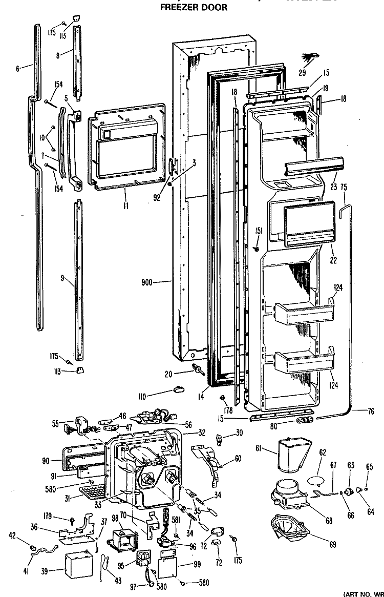 FREEZER DOOR Diagram and Parts List for TFXW27FLL  General Electric Refrigerator