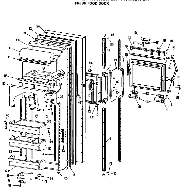 FRESH FOOD DOOR Diagram and Parts List for TFXW27FLL  General Electric Refrigerator