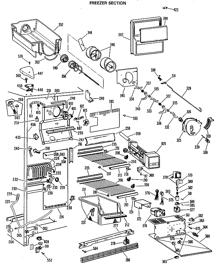 FREEZER SECTION Diagram and Parts List for TFXW27FLL  General Electric Refrigerator