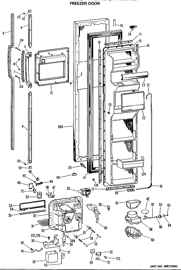 FREEZER DOOR Diagram and Parts List for TFX27ILR  General Electric Refrigerator