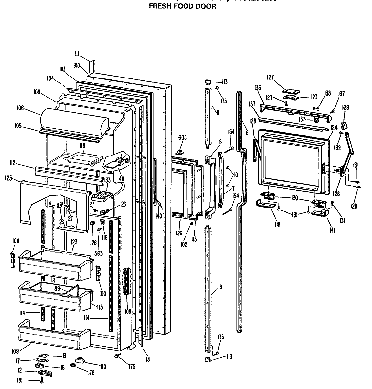 FRESH FOOD DOOR Diagram and Parts List for TFX27ILR  General Electric Refrigerator
