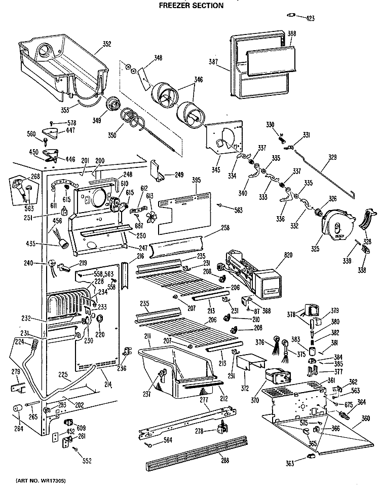 FREEZER SECTION Diagram and Parts List for TFX27ILR  General Electric Refrigerator