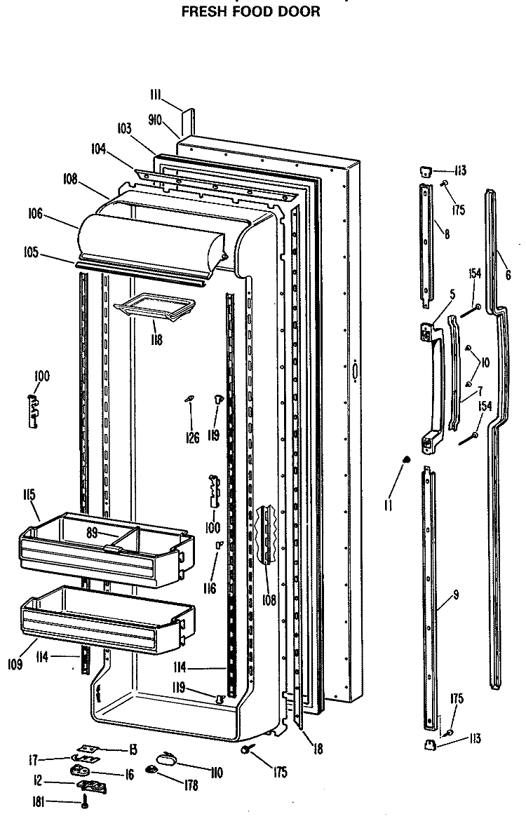 FRESH FOOD DOOR Diagram and Parts List for TFX27RLL  General Electric Refrigerator