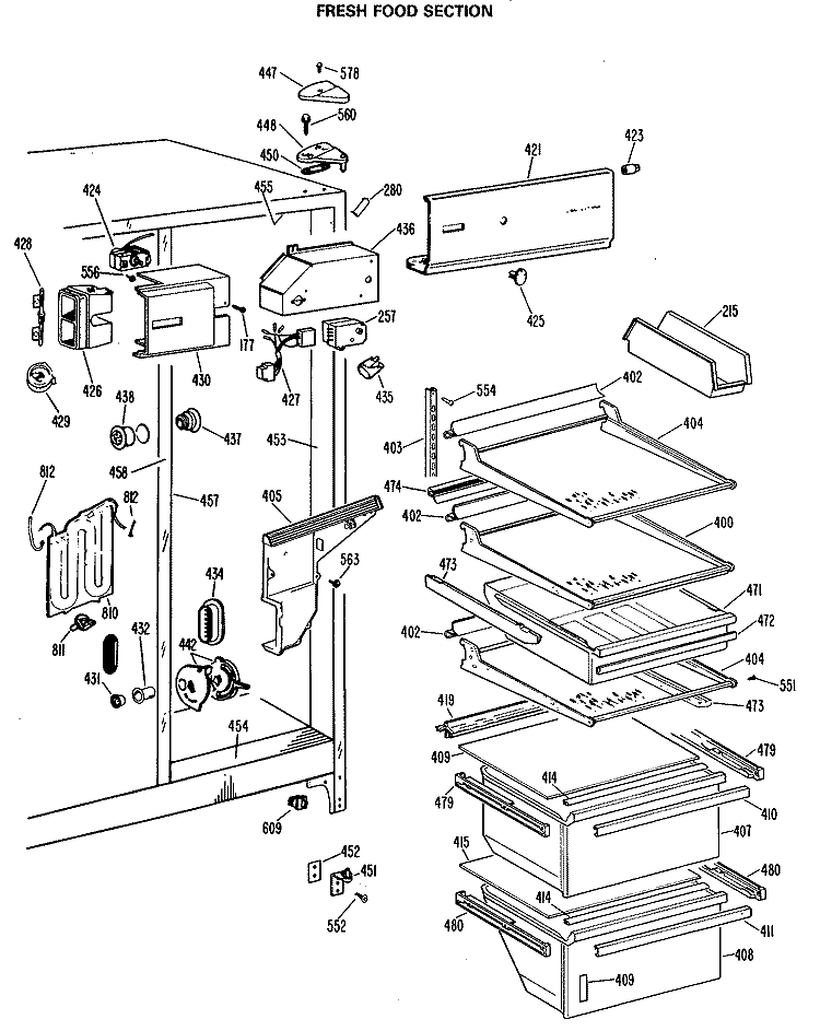 FRESH FOOD SECTION Diagram and Parts List for TFX27RLL  General Electric Refrigerator