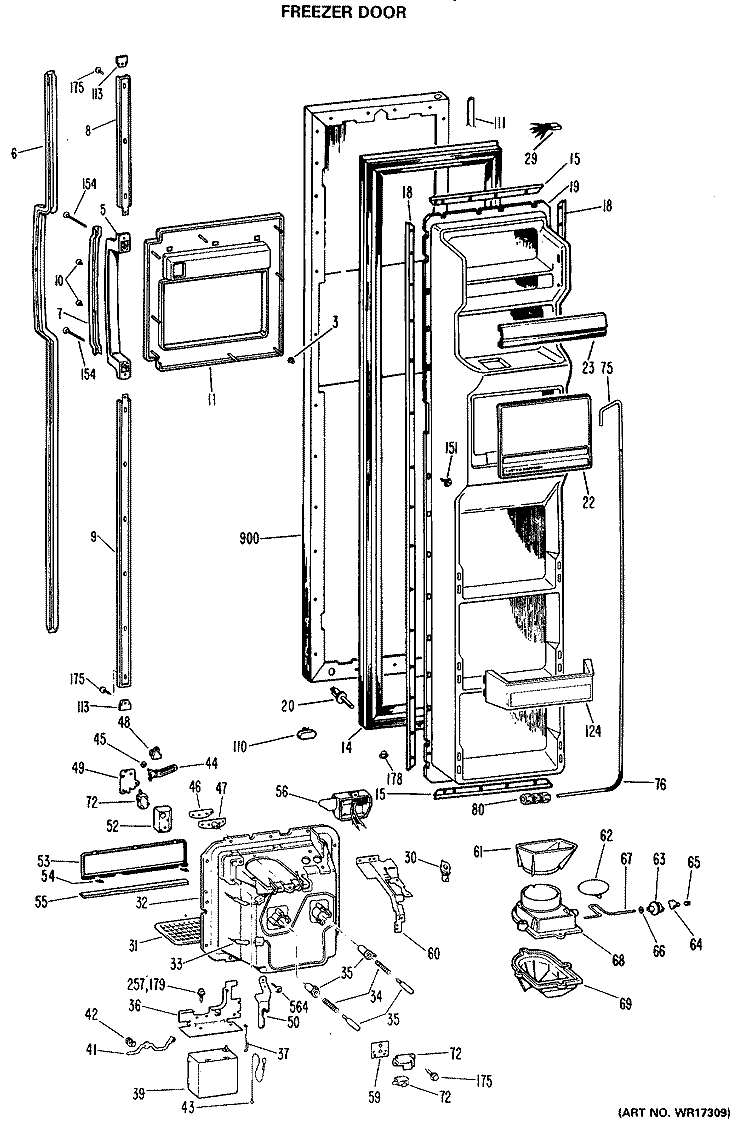 FREEZER DOOR Diagram and Parts List for TFX27VLL  General Electric Refrigerator