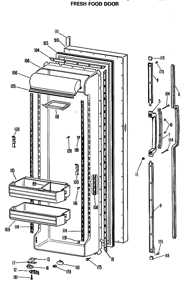 FRESH FOOD DOOR Diagram and Parts List for TFX27VLL  General Electric Refrigerator