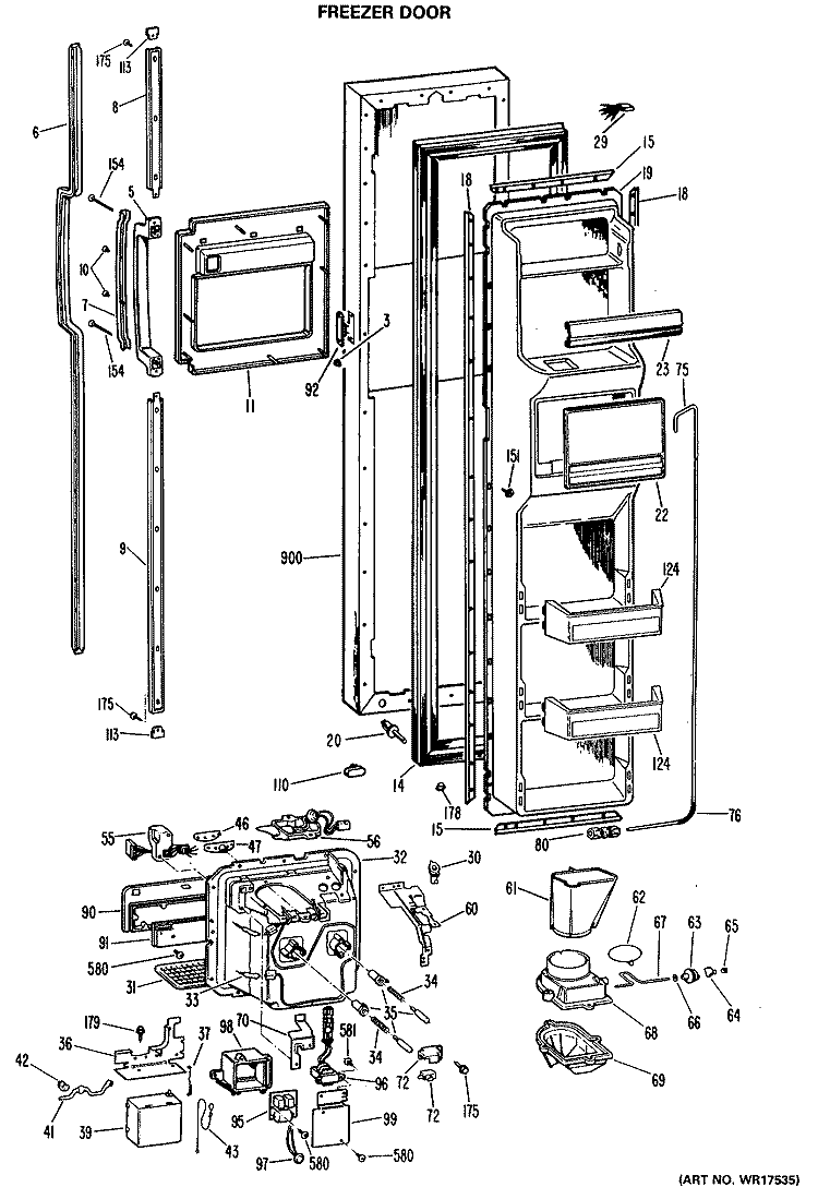 FREEZER DOOR Diagram and Parts List for TFXW27FMA  General Electric Refrigerator