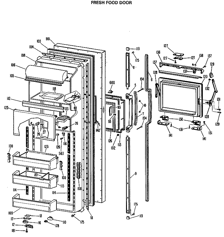 FRESH FOOD DOOR Diagram and Parts List for TFXW27FMA  General Electric Refrigerator