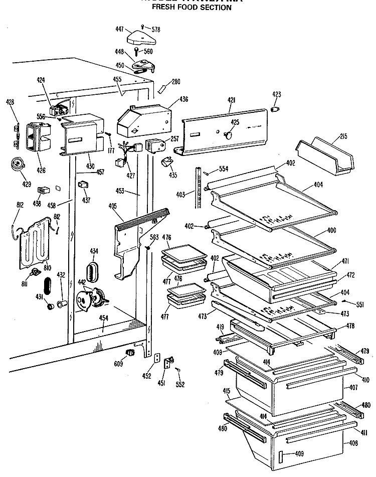 FRESH FOOD SECTION Diagram and Parts List for TFXW27FMA  General Electric Refrigerator