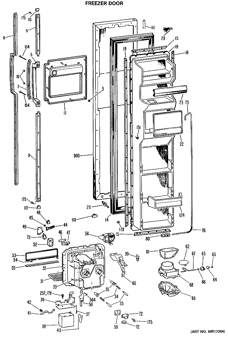FREEZER DOOR Diagram and Parts List for TFX27IMA  General Electric Refrigerator