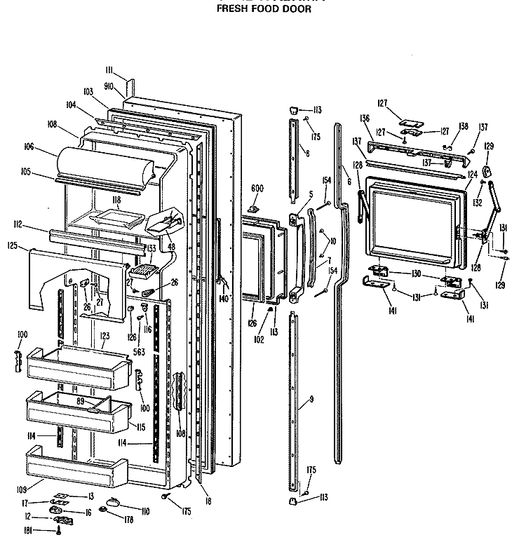FRESH FOOD DOOR Diagram and Parts List for TFX27IMA  General Electric Refrigerator