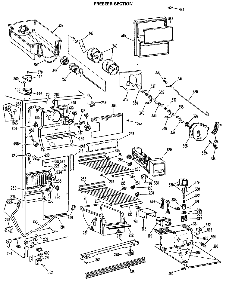 FREEZER SECTION Diagram and Parts List for TFX27IMA  General Electric Refrigerator