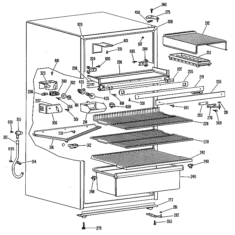 Section Diagram and Parts List for TB15SPCLAD  General Electric Refrigerator
