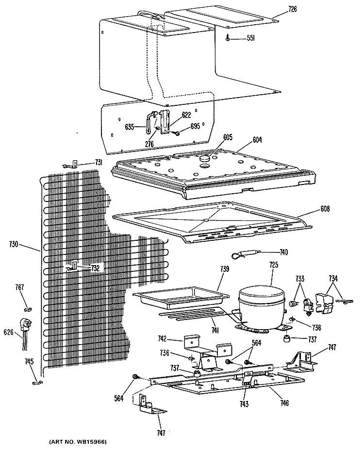 Section Diagram and Parts List for TB13SPCLAD  General Electric Refrigerator
