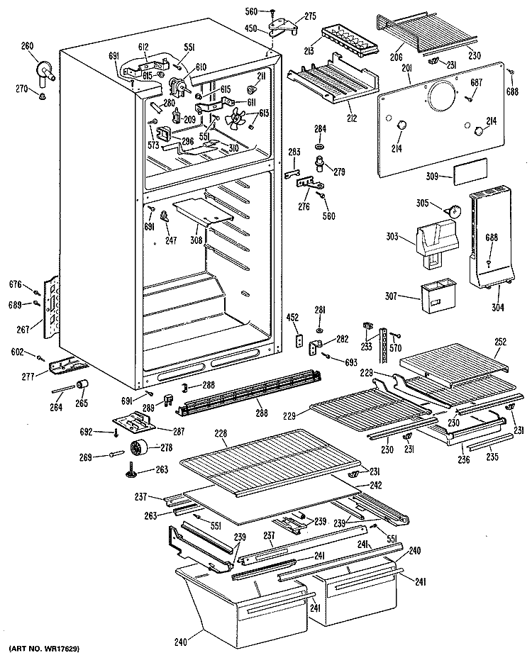 Section Diagram and Parts List for TBX14DPERHA  General Electric Refrigerator