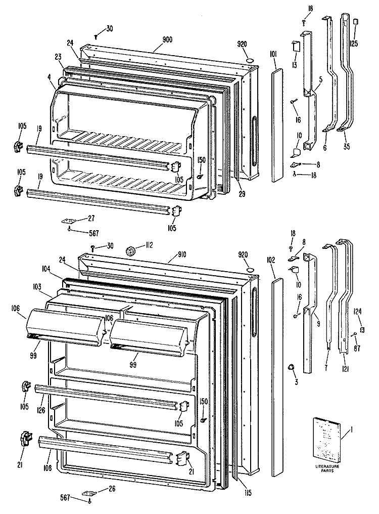 Section Diagram and Parts List for TBX14APELWH  General Electric Refrigerator