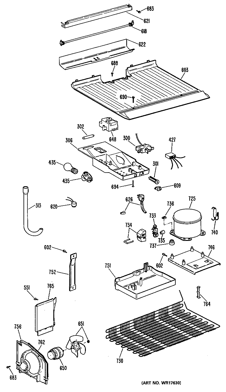 Section Diagram and Parts List for TBX16APELAD  General Electric Refrigerator