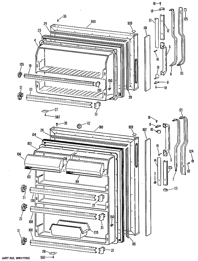 Section Diagram and Parts List for TBX16ZPERAD  General Electric Refrigerator