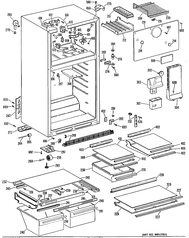 Section Diagram and Parts List for TBX16ZPERAD  General Electric Refrigerator